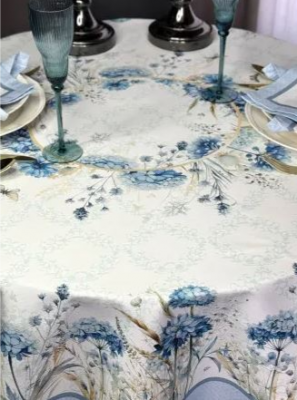 Скатерть с пропиткой "Антипятно" 150см, круглая, декор "Delight blue" 