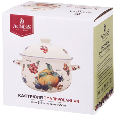 934-548 Кастрюля эмалированная 3,6л Agness, серия "Прованс лимоны", индукция