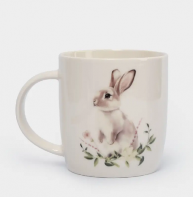 ANLAF-MJ25-08264 Кружка, 360 мл, фарфор N, белая, Кролик в цветах, Bunny