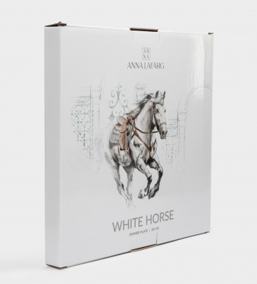 ANLAF-FXY-160128-1 Тарелка обеденная 28 см, Anna Lafarg, белая с серебристым, Конь, White horse
