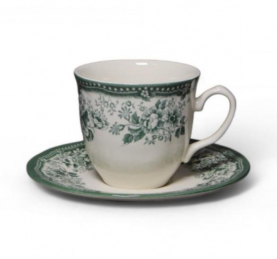 10-9911 Чайная пара: чашка 240мл с блюдцем 15,8см, Claytan, серия DIANA ROSE JADE GREEN