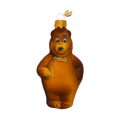 ФУ-506/18/1 Ёлочная игрушка 12см, декор "Мишка" красный бант, стекло, в подарочной упаковке